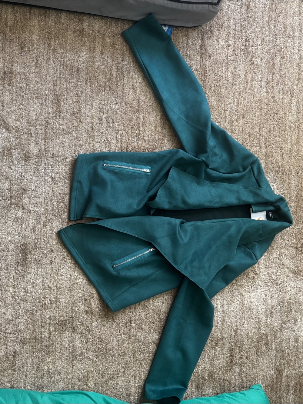 Women's Teal Open-Front Blazer with Zip Pocket Detail